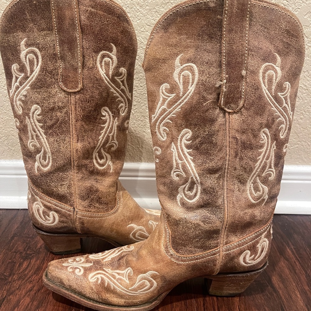 Corral Brown Embroidered Heeled Boots - image 2
